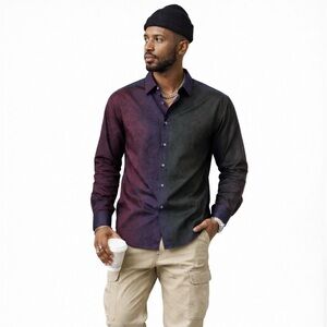 LUCHIANO VISCONTI Limited Edition Paisley Shirt L Gradient Cotton Button Down